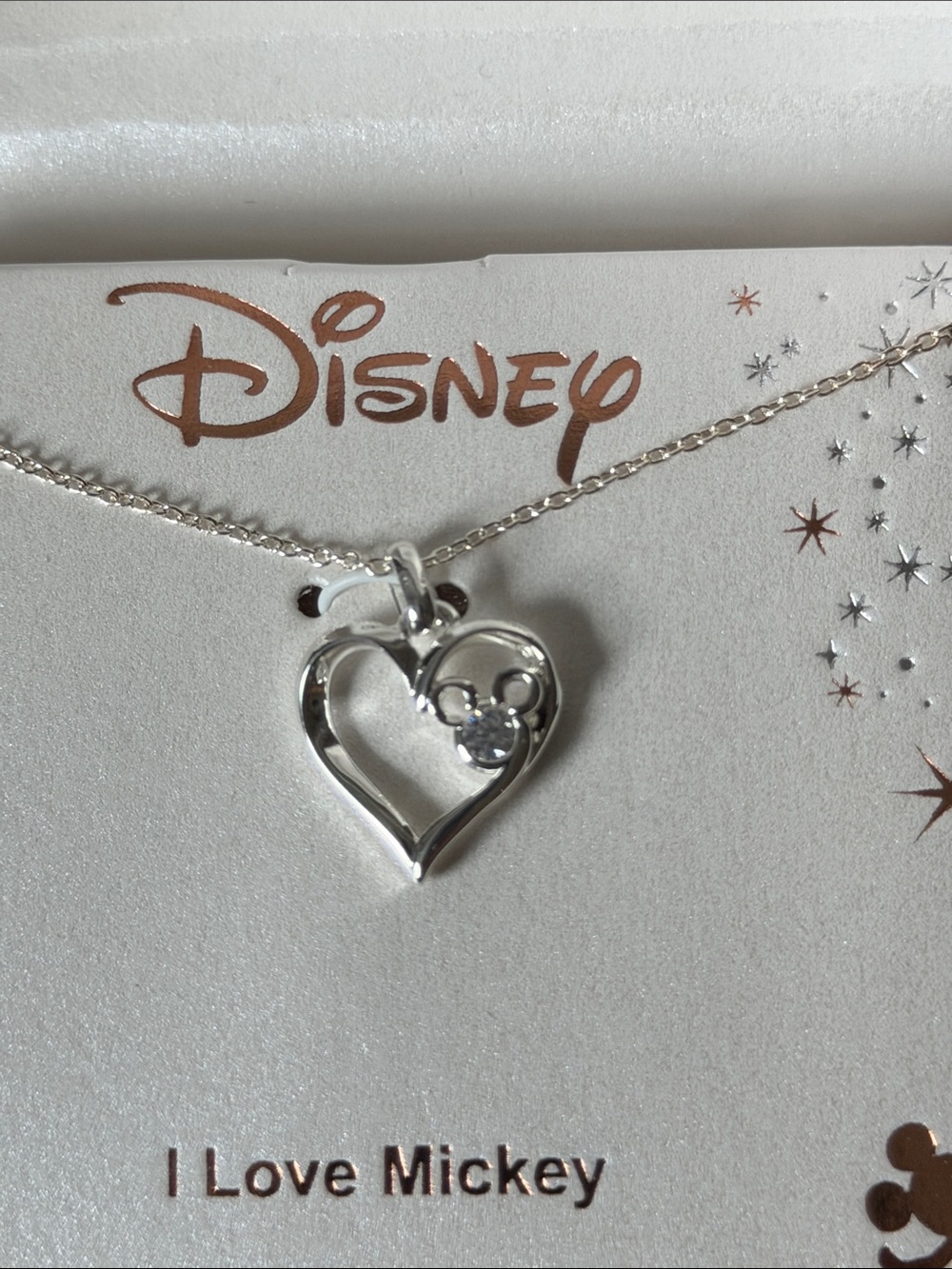Disney Silver Plated Heart Pendant Necklace with Mickey Accent
